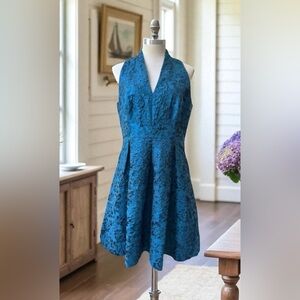 Lilly Pulitzer Tanlee Halter Brocade Teal Dress EXCELLENT CONDITION